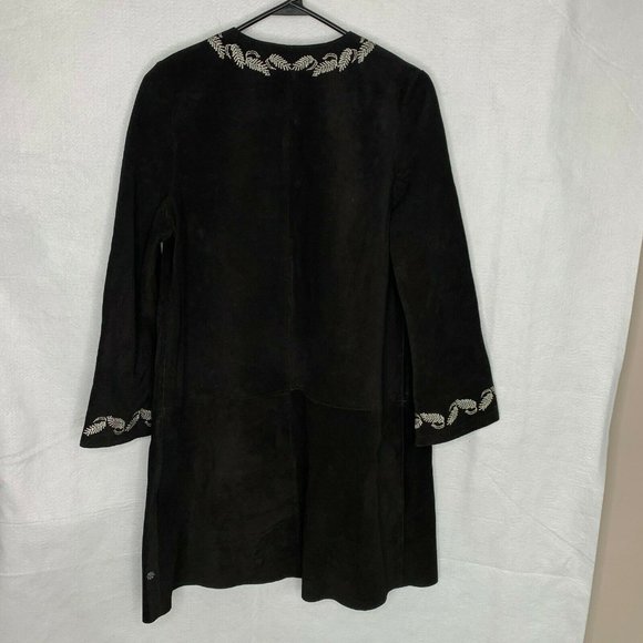 Alexa Chung x AG Walker Coat Embroidered Suede Leather Black XS - Picture 6 of 13